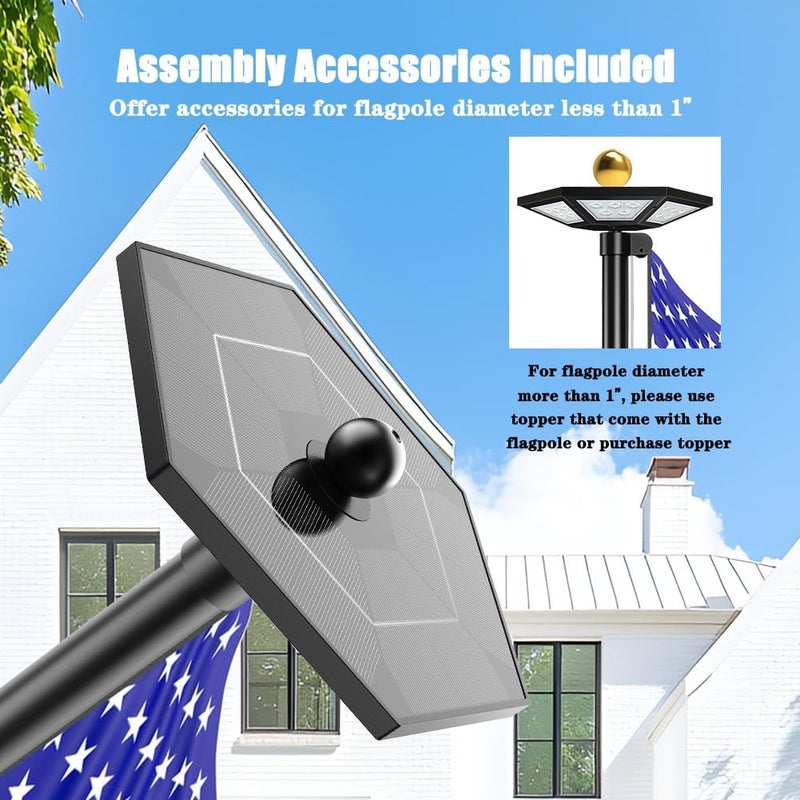 Hainee Flag Pole Light Solar Powered Top Mount, 2000Lumen IP67 Waterproof Solar Light for Flagpole, Light Up Flag Outdoor Dusk to Dawn for 18+ Hours with Twice Coverage Than Downward Lighting - Image 4